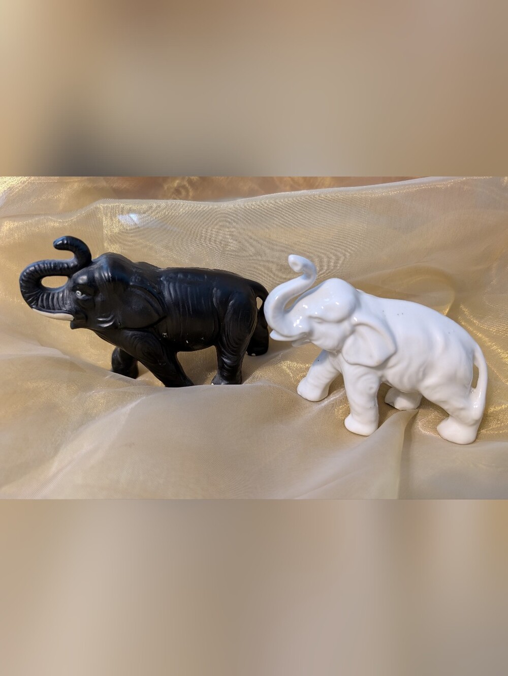 Elephants - Black Sylvac And White Porcelain